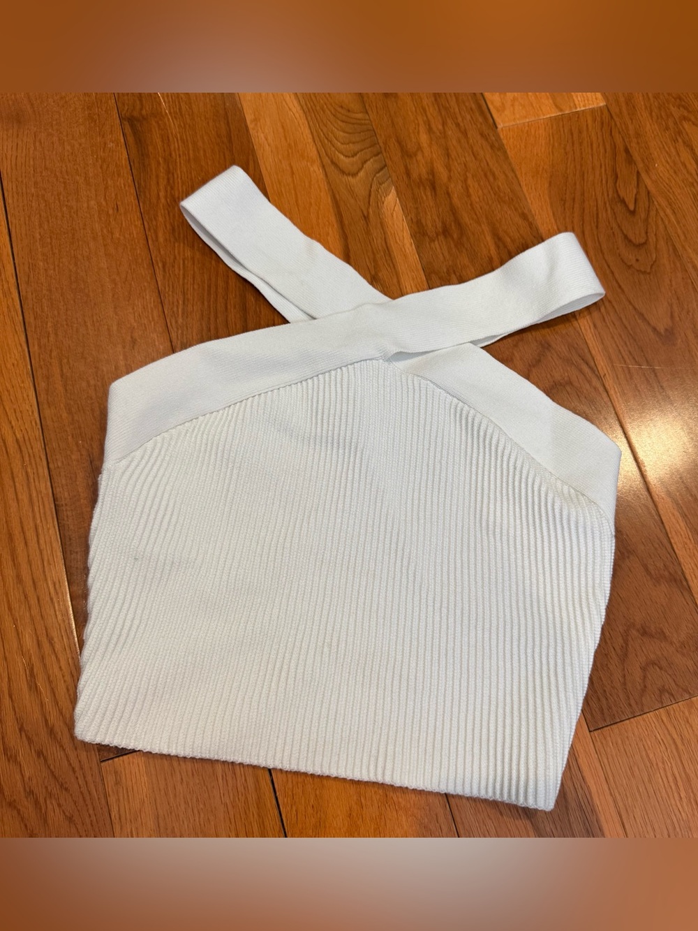 Babaton White Ribbed Cross-Back Off-the-Shoulder Sweater